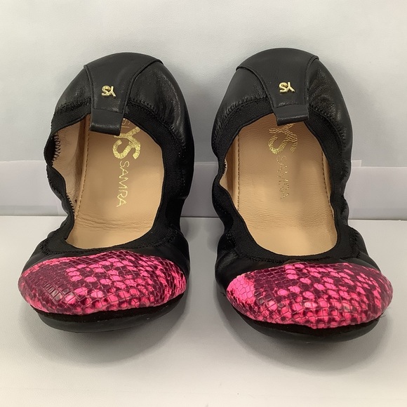 NWT Yosi Samra Samantha Pink Reptile Leather Ballerina Flats 5 - Picture 6 of 8